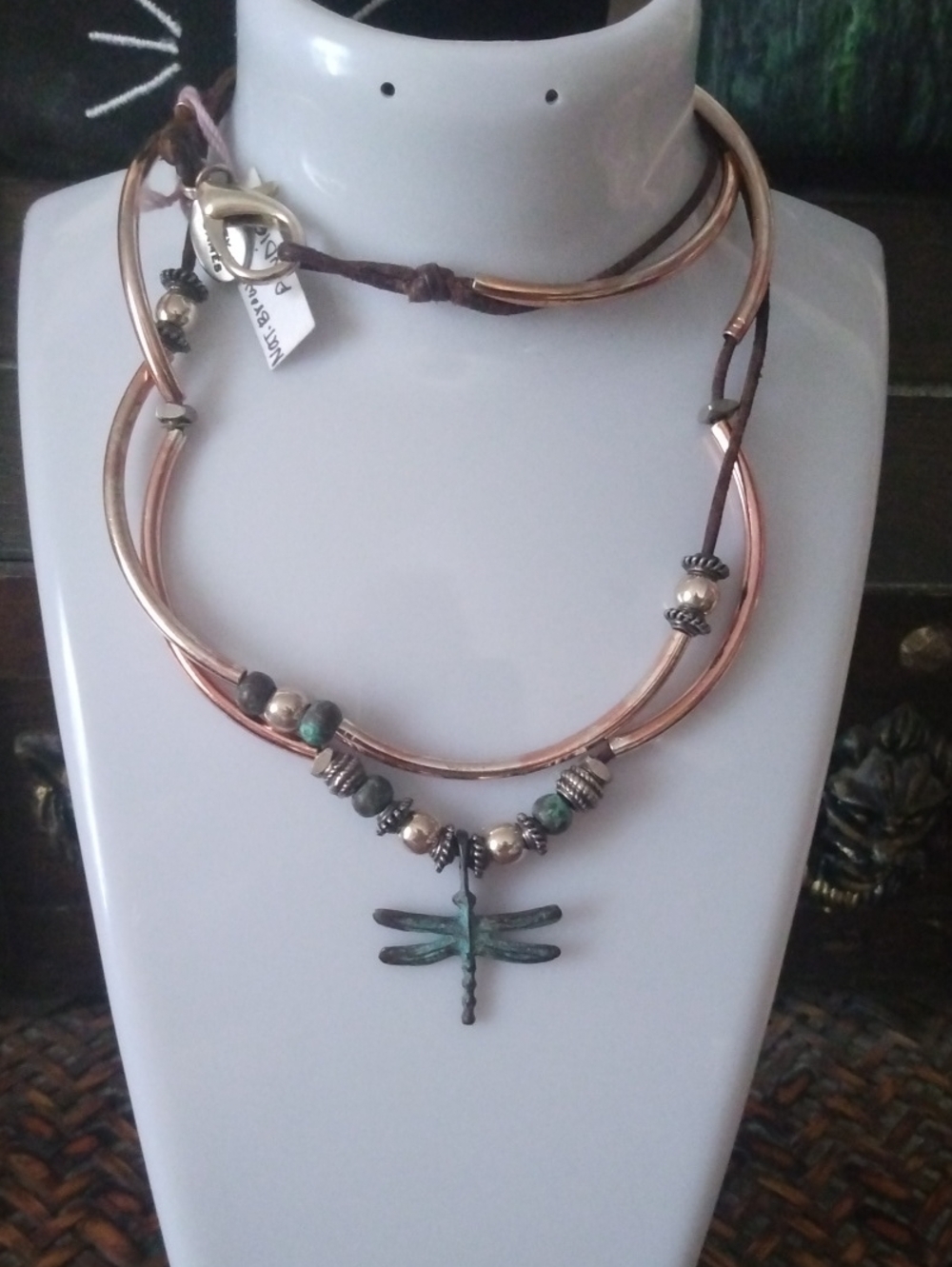 Lizzy James Copper-Tone Layered Necklace with Turquoise-Green Dragonfly